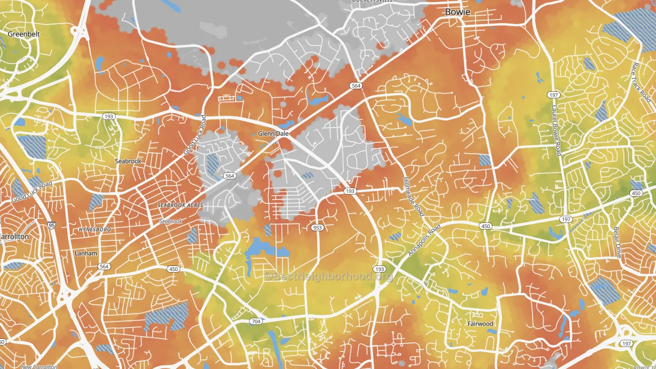 Bike Grade map of 20769, MD