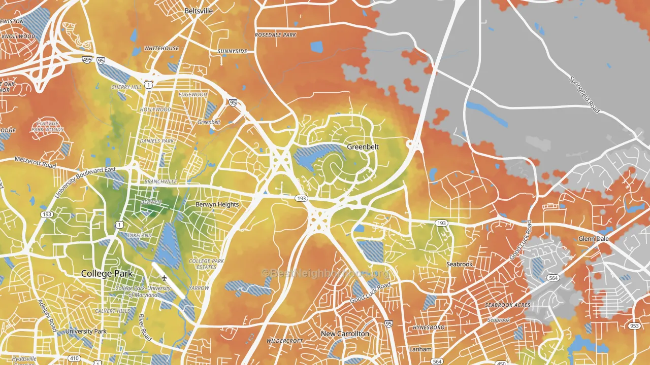 Bike Grade map of 20770, MD