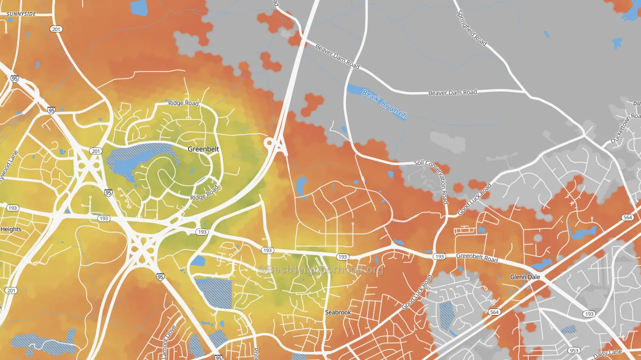 Bike Grade map of 20771, MD