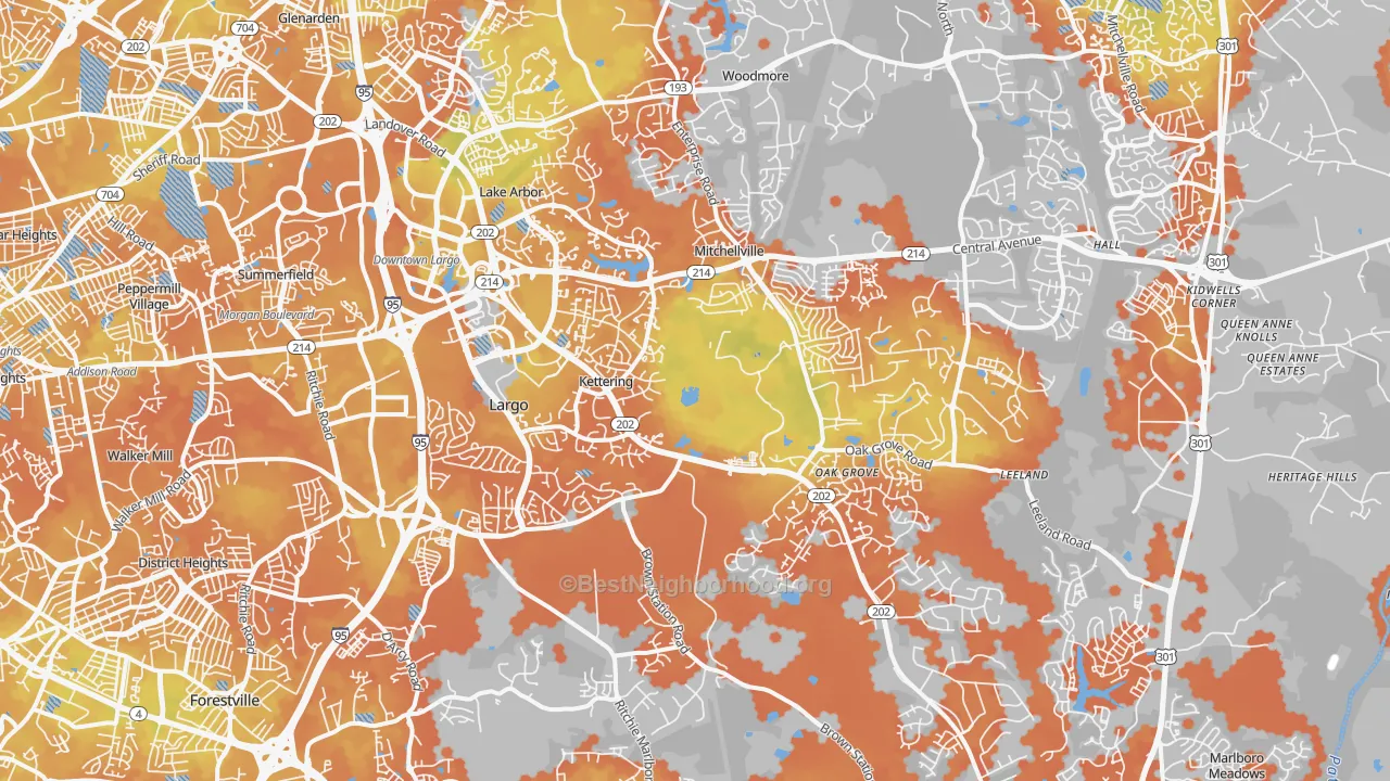 Bike Grade map of 20774, MD