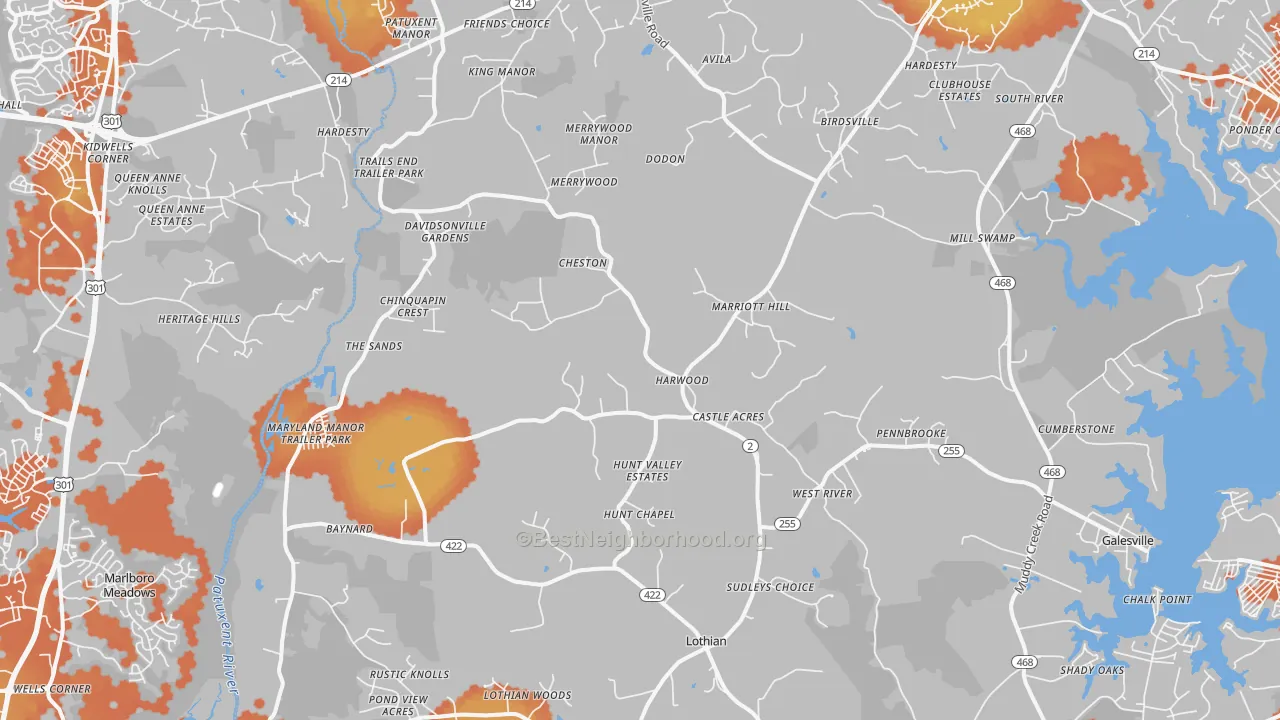 Bike Grade map of 20776, MD