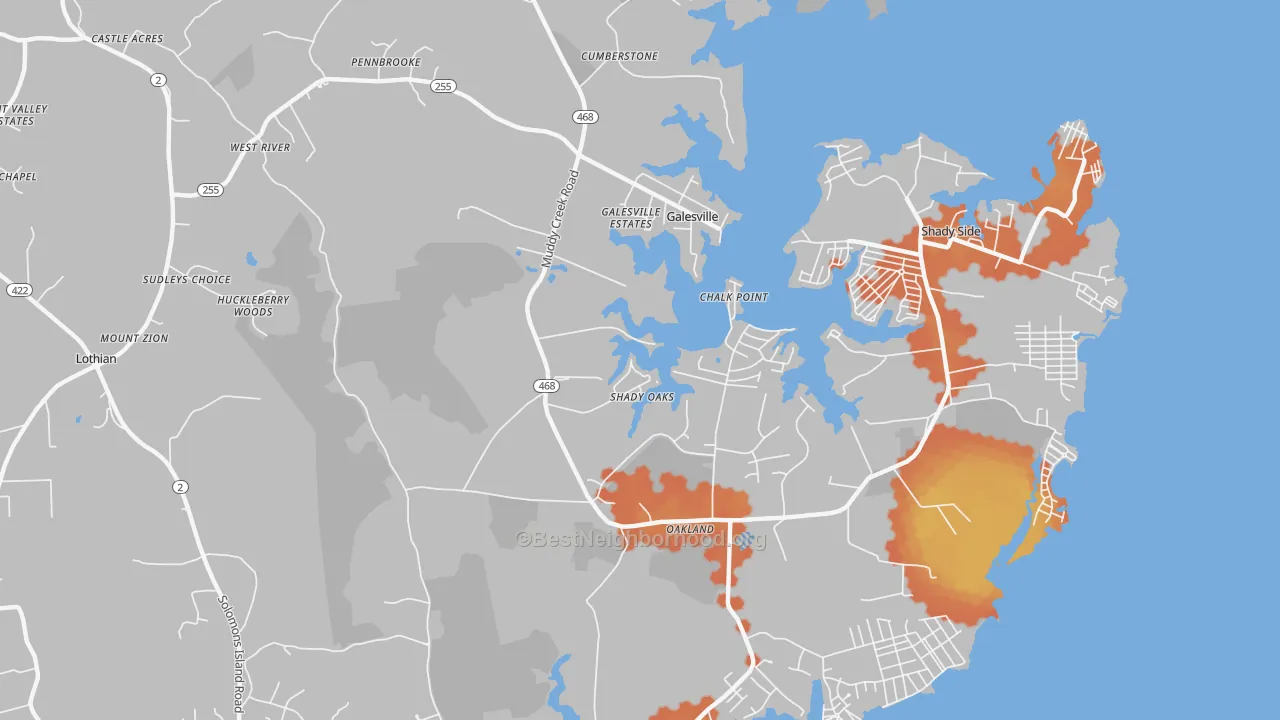 Bike Grade map of 20778, MD