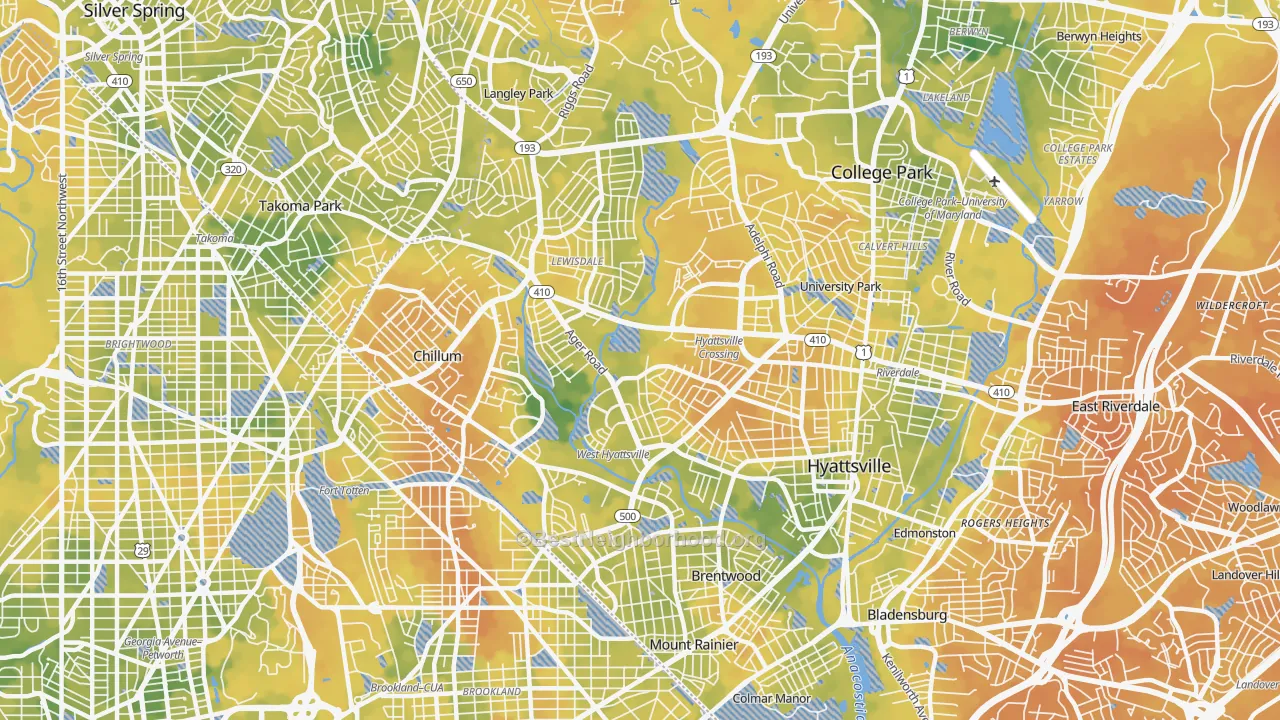 Bike Grade map of 20782, MD