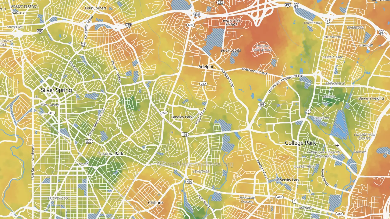 Bike Grade map of 20783, MD