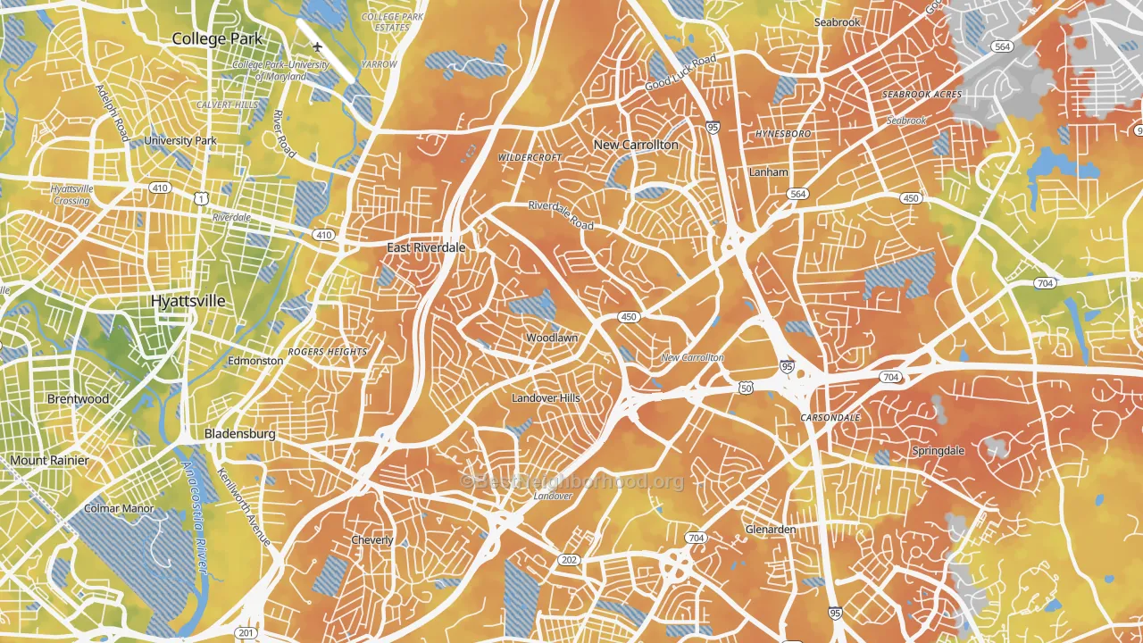 Bike Grade map of 20784, MD