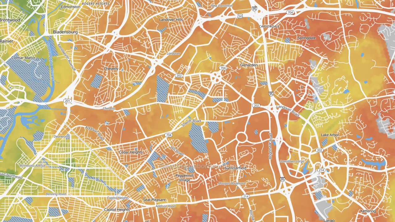Bike Grade map of 20785, MD