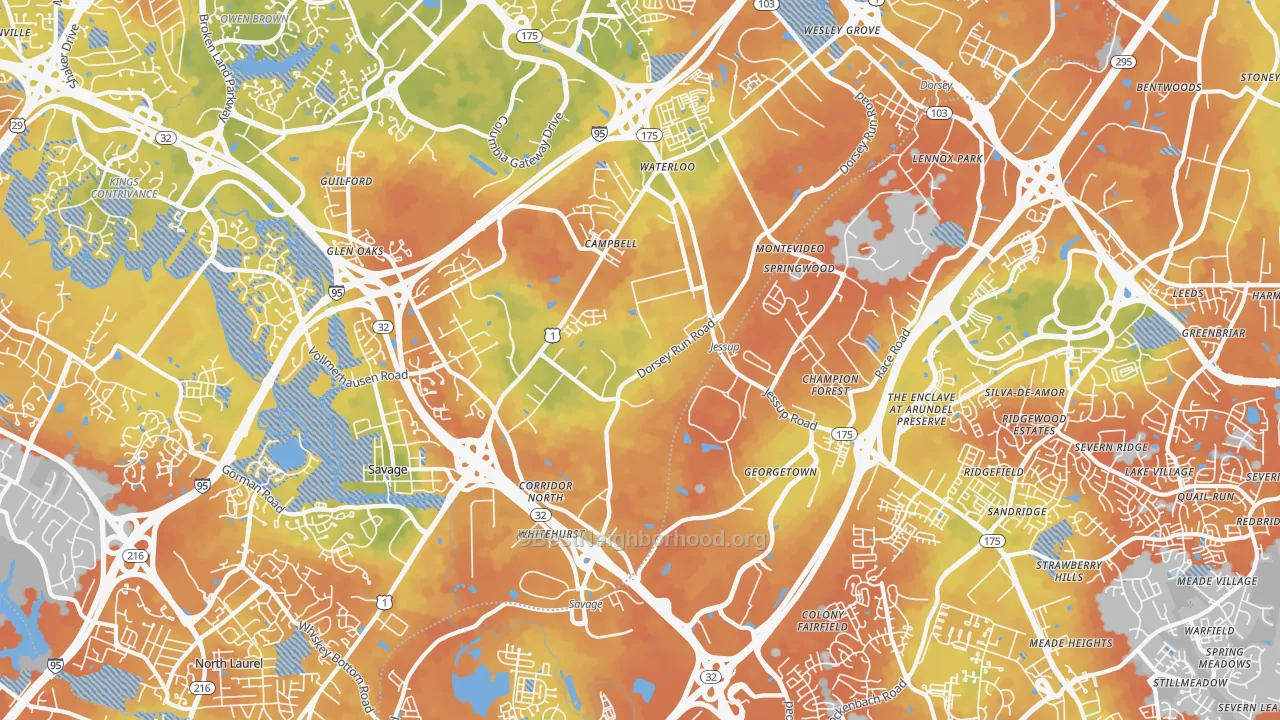 Bike Grade map of 20794, MD