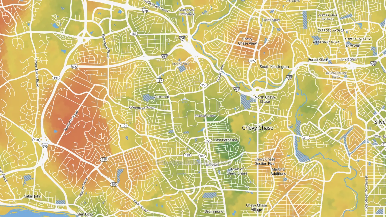 Bike Grade map of 20814, MD