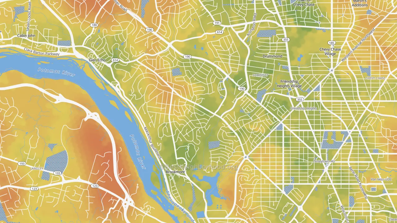 Bike Grade map of 20816, MD