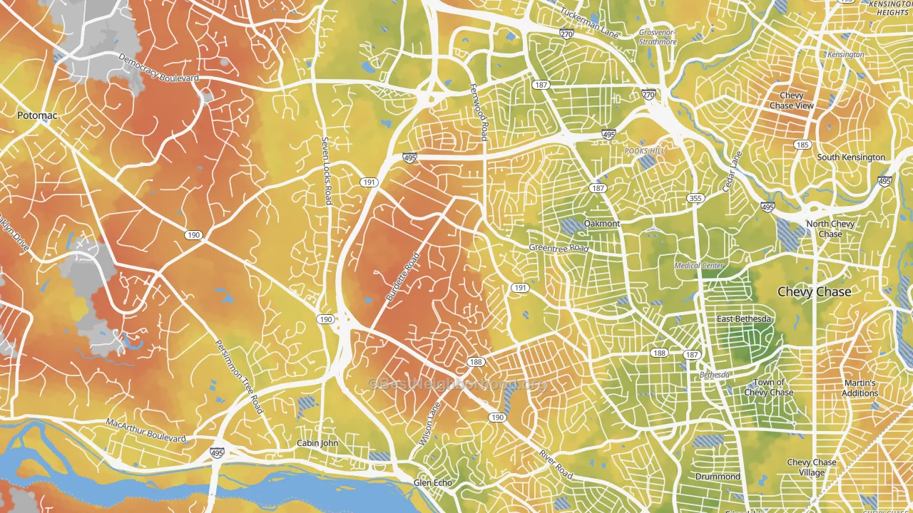 Bike Grade map of 20817, MD