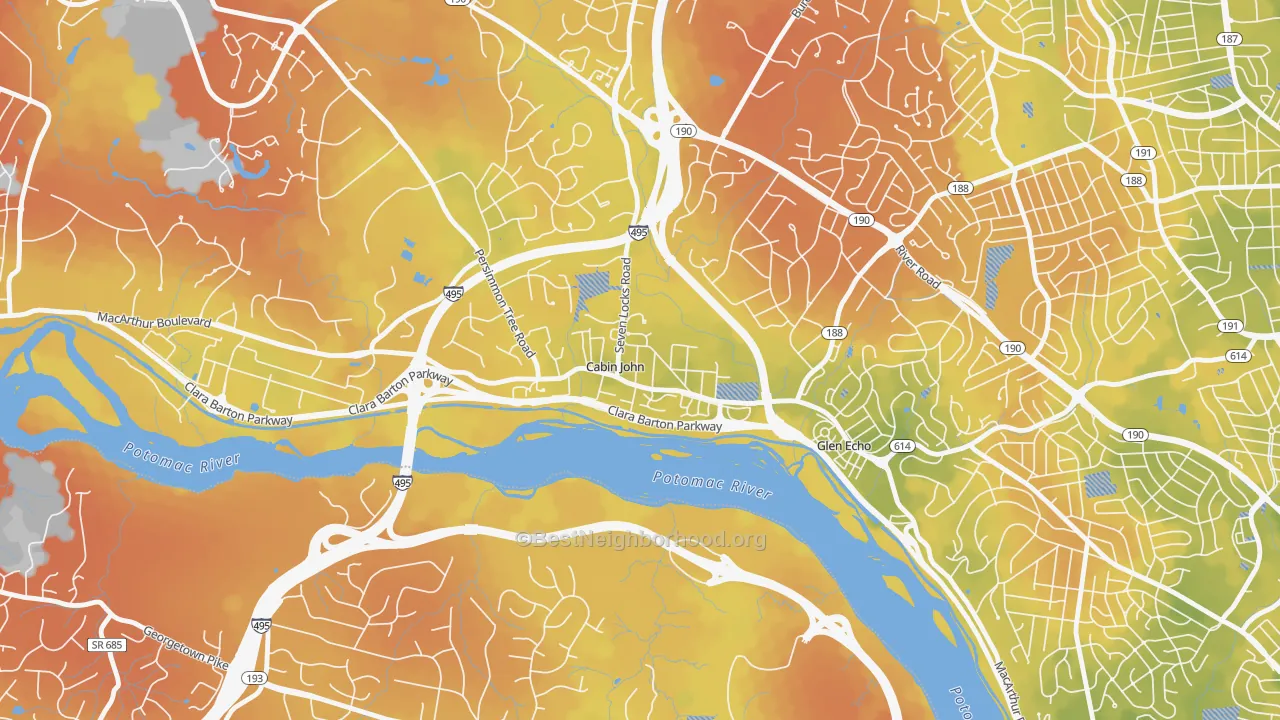 Bike Grade map of 20818, MD
