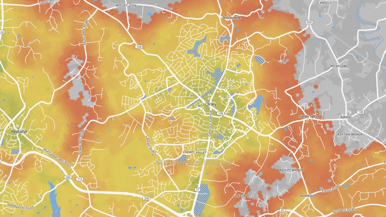 Bike Grade map of 20832, MD