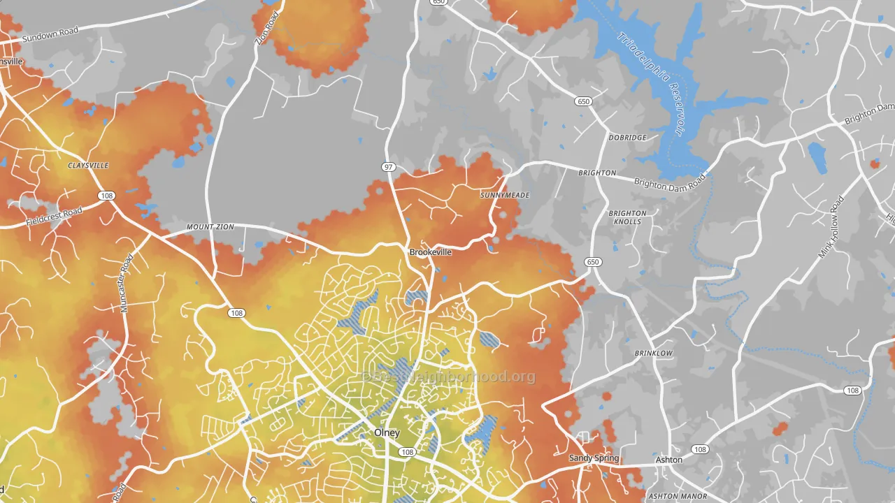 Bike Grade map of 20833, MD