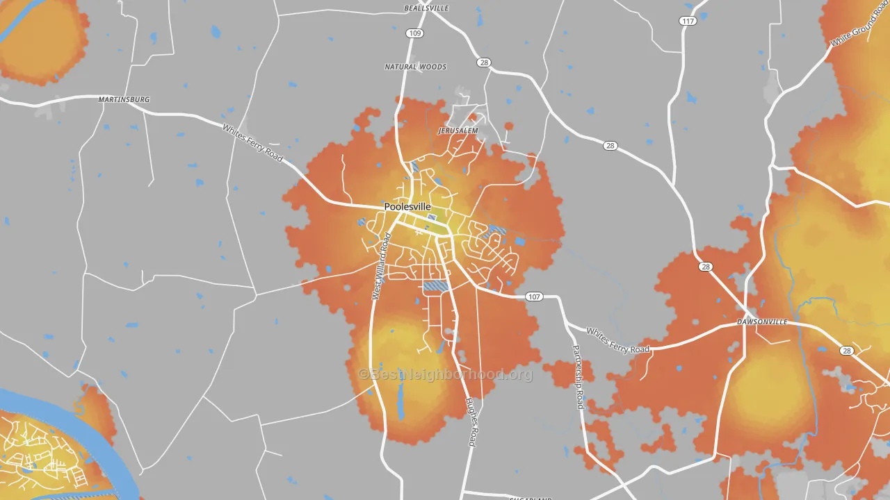 Bike Grade map of 20837, MD