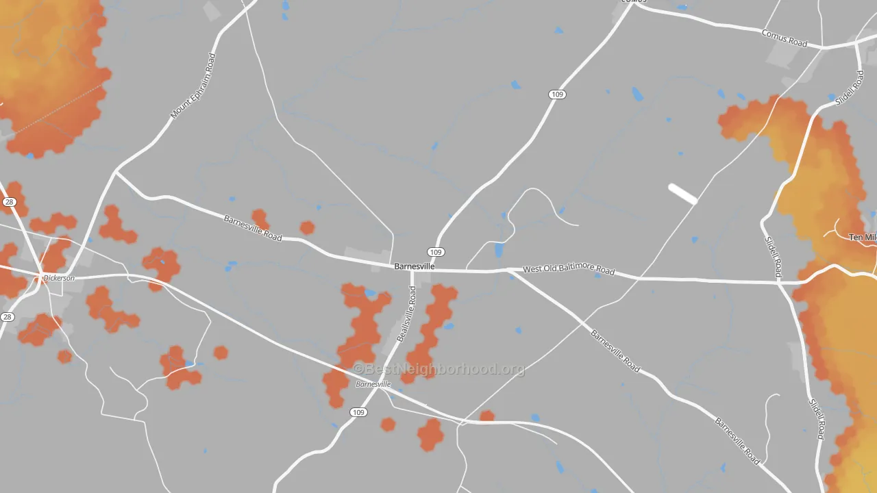 Bike Grade map of 20838, MD