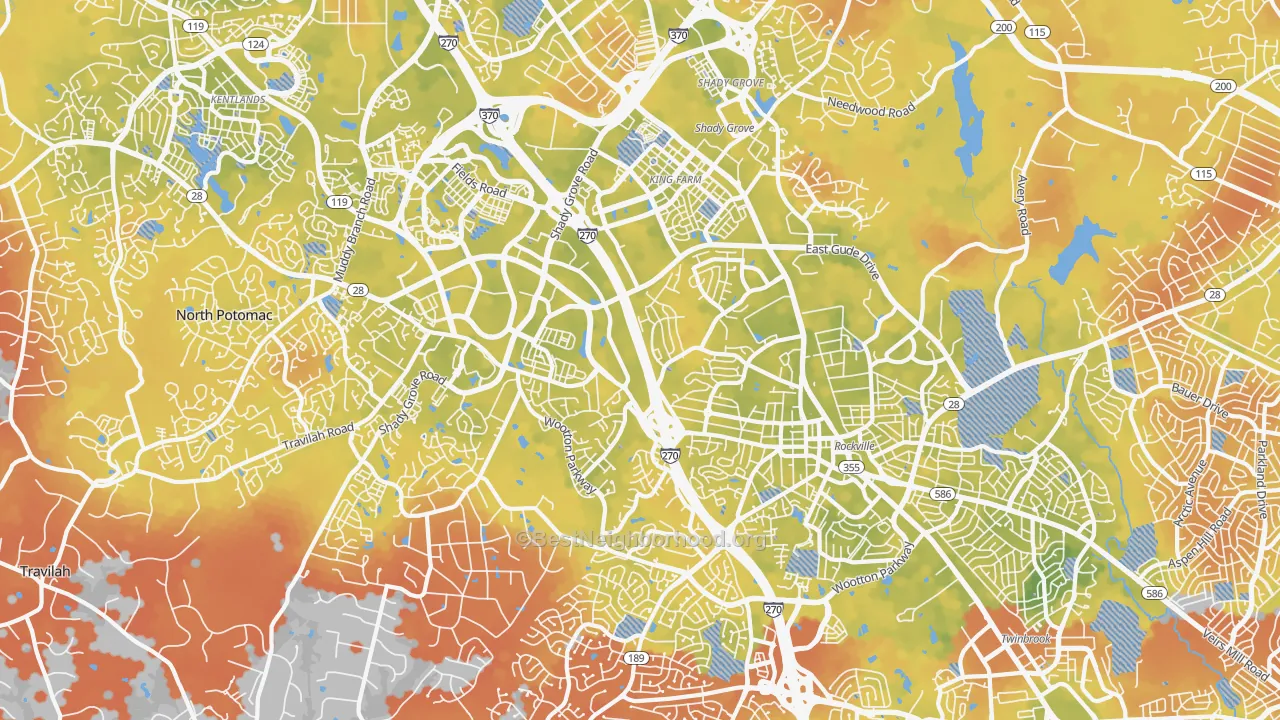 Bike Grade map of 20850, MD