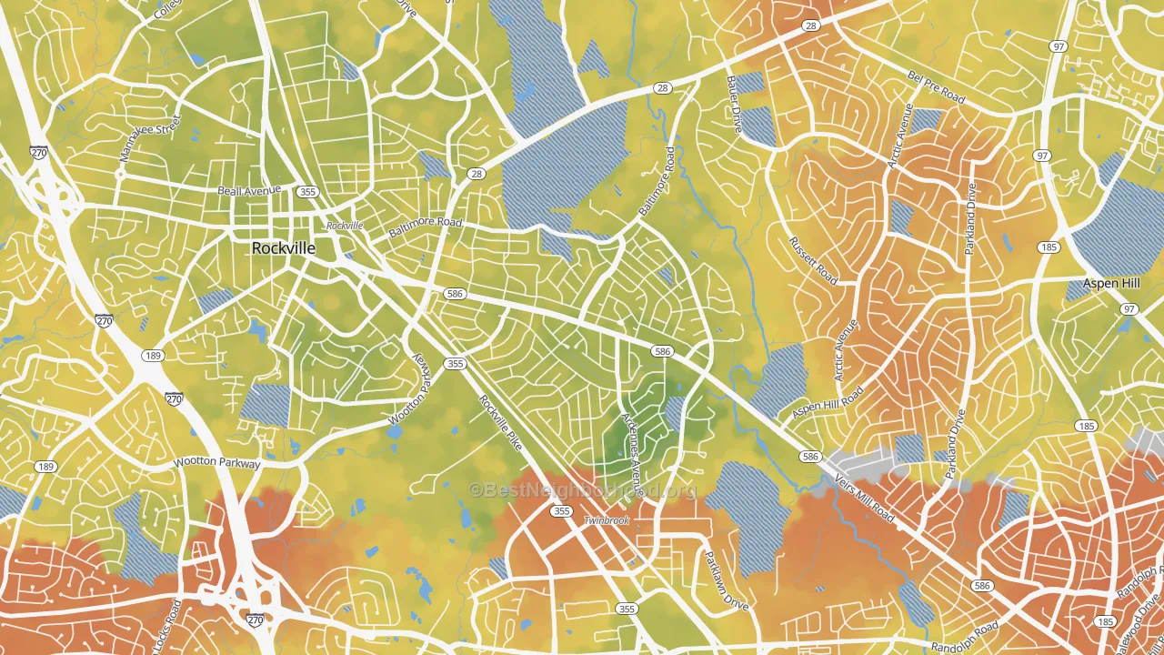 Bike Grade map of 20851, MD