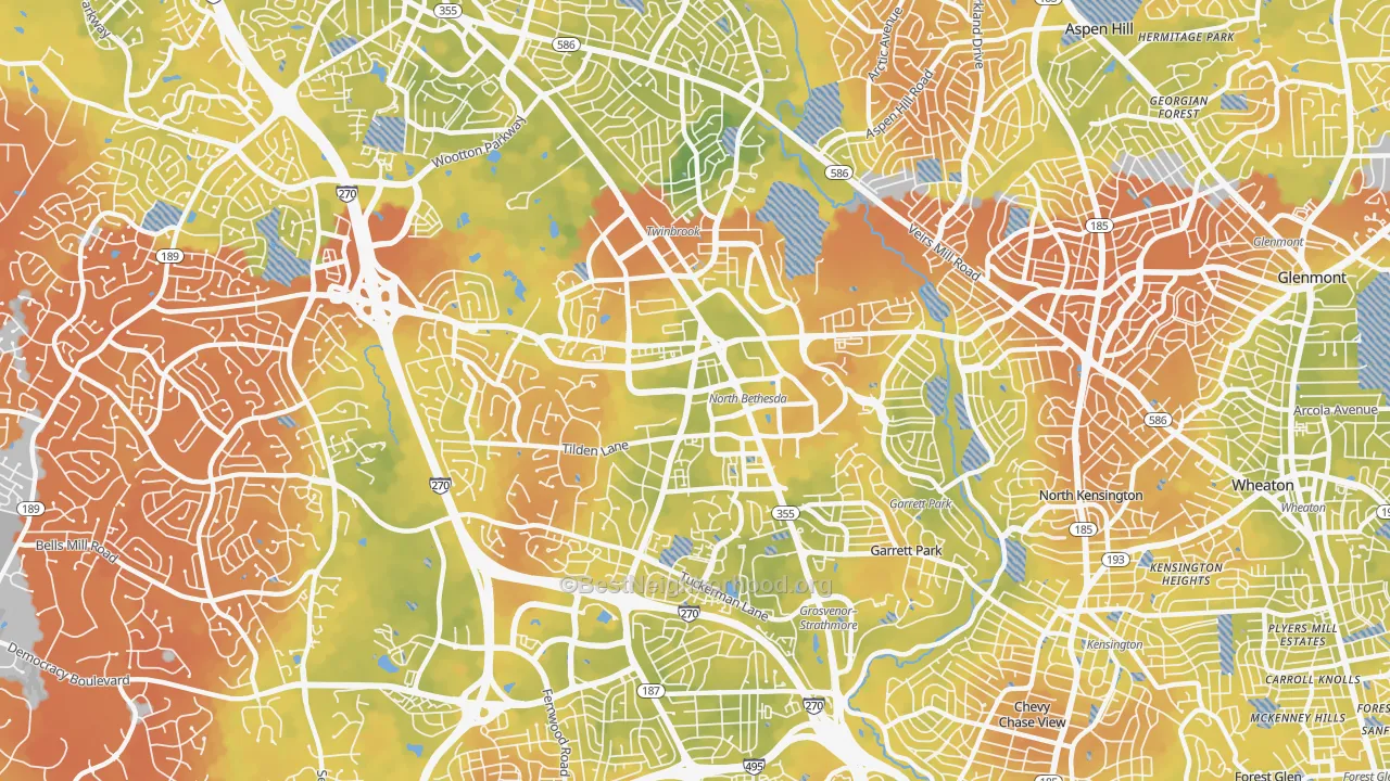 Bike Grade map of 20852, MD