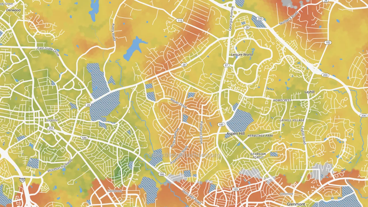 Bike Grade map of 20853, MD