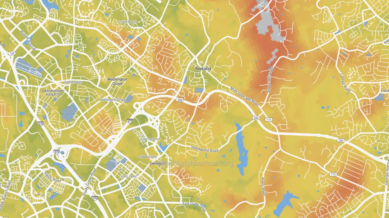 Bike Grade map of 20855, MD