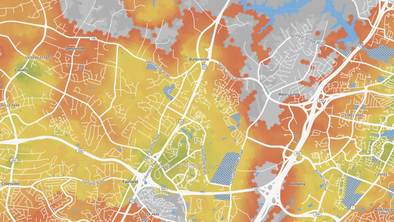 Bike Grade map of 20866, MD