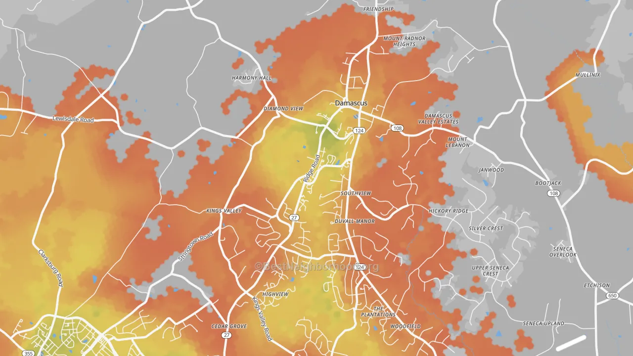 Bike Grade map of 20872, MD