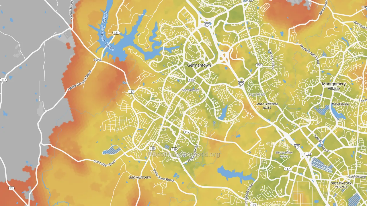 Bike Grade map of 20874, MD