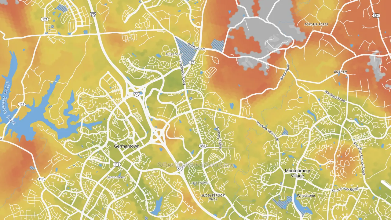 Bike Grade map of 20876, MD