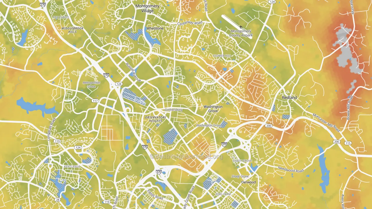 Bike Grade map of 20877, MD