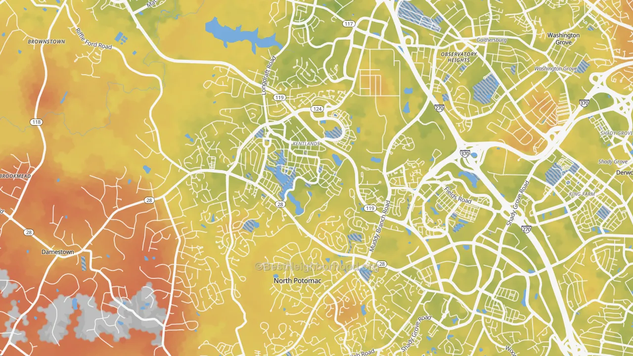 Bike Grade map of 20878, MD