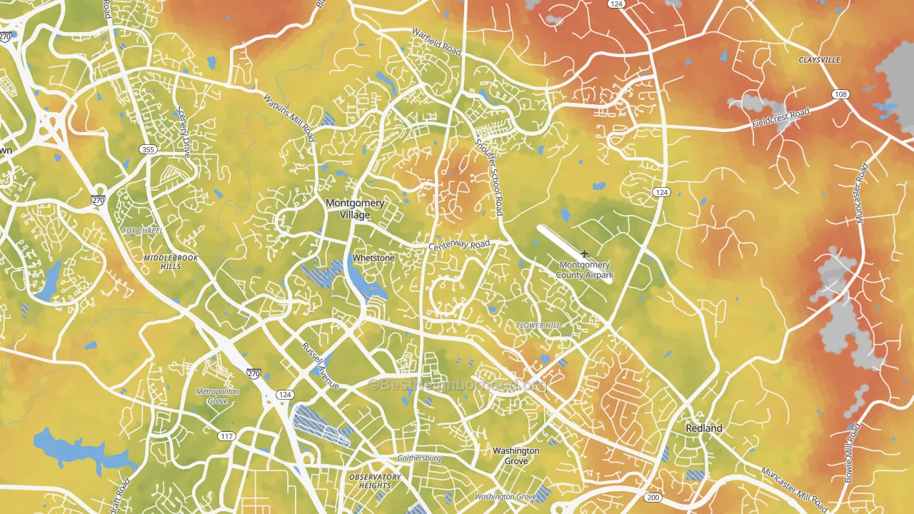 Bike Grade map of 20879, MD