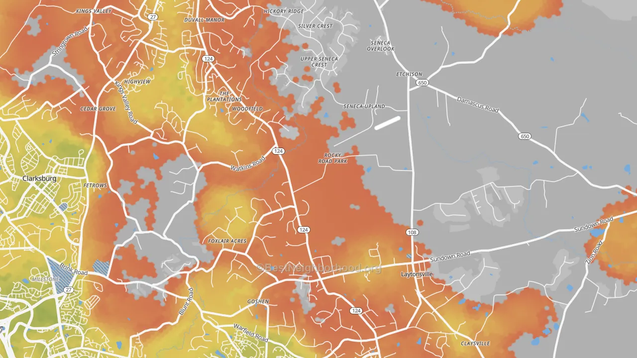 Bike Grade map of 20882, MD