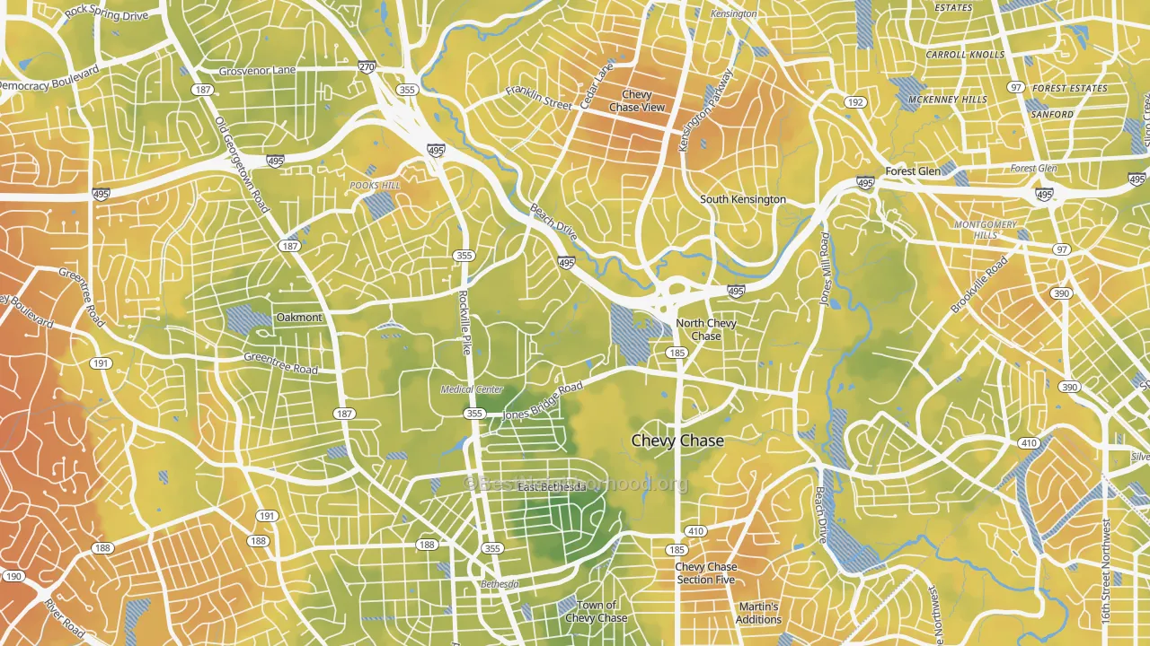 Bike Grade map of 20889, MD