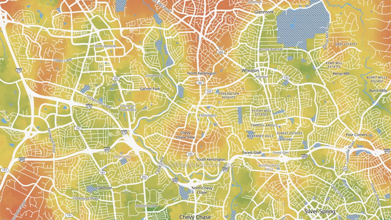 Bike Grade map of 20895, MD