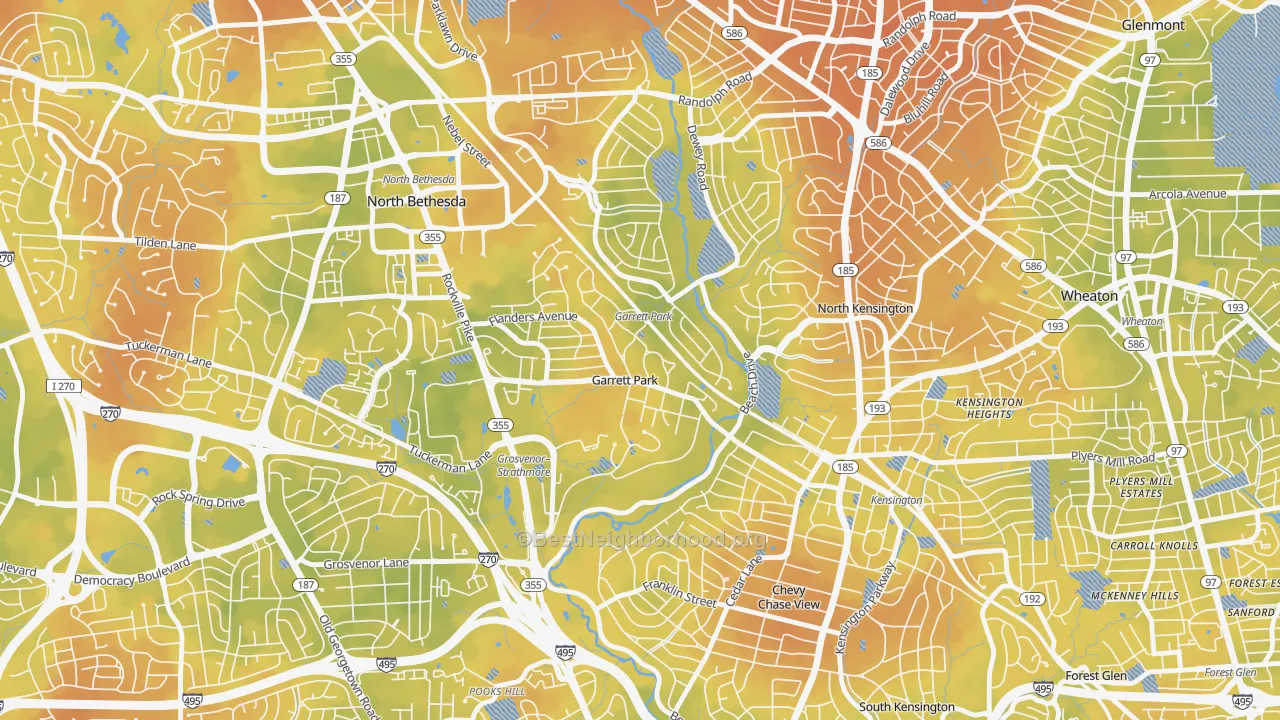 Bike Grade map of 20896, MD
