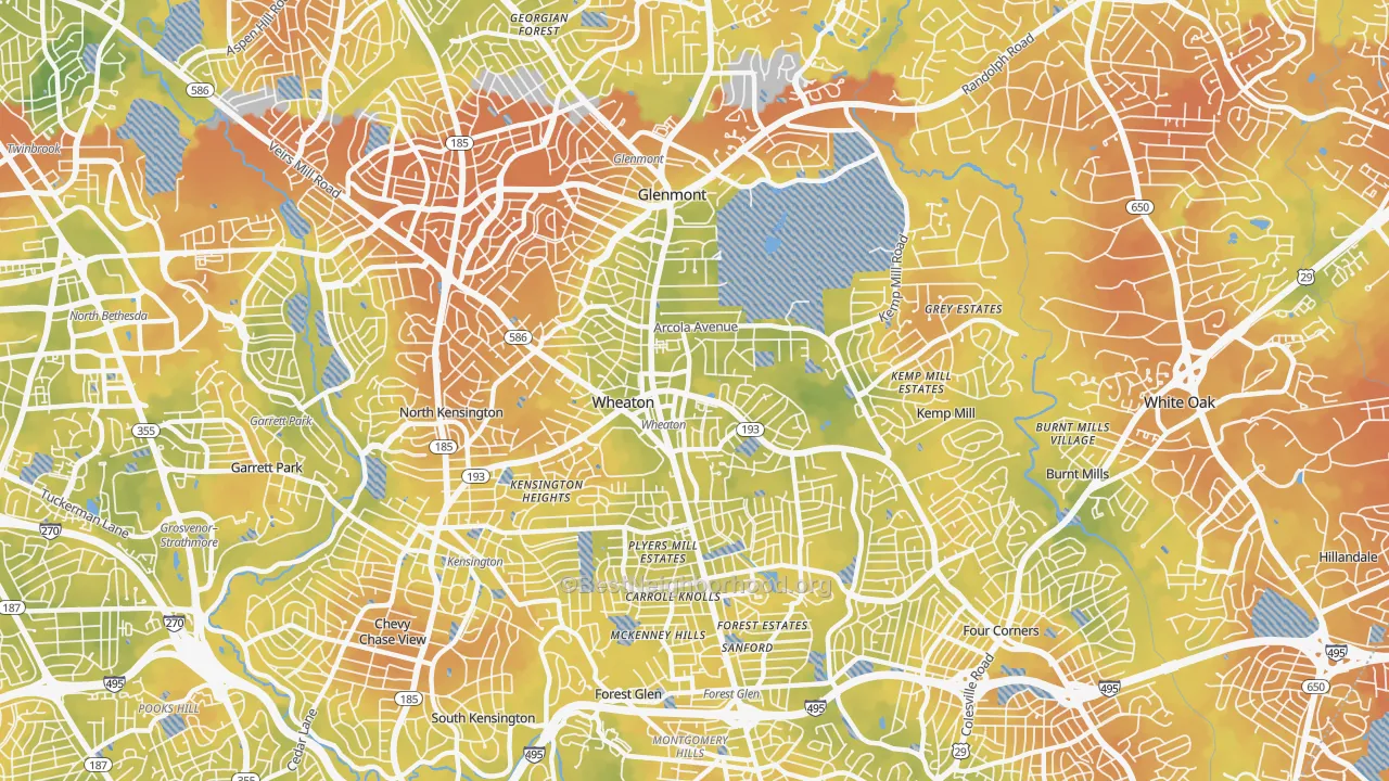 Bike Grade map of 20902, MD