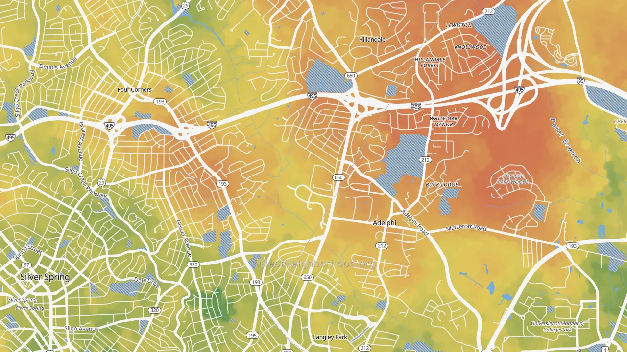 Bike Grade map of 20903, MD