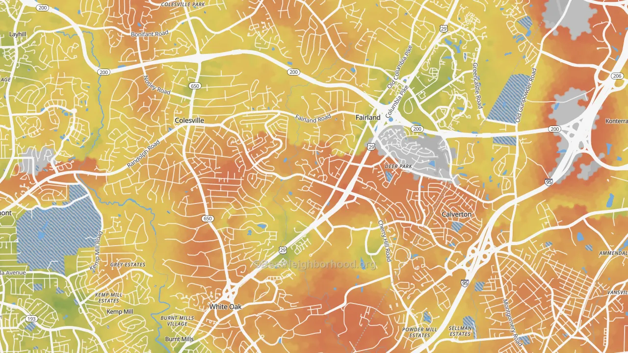 Bike Grade map of 20904, MD