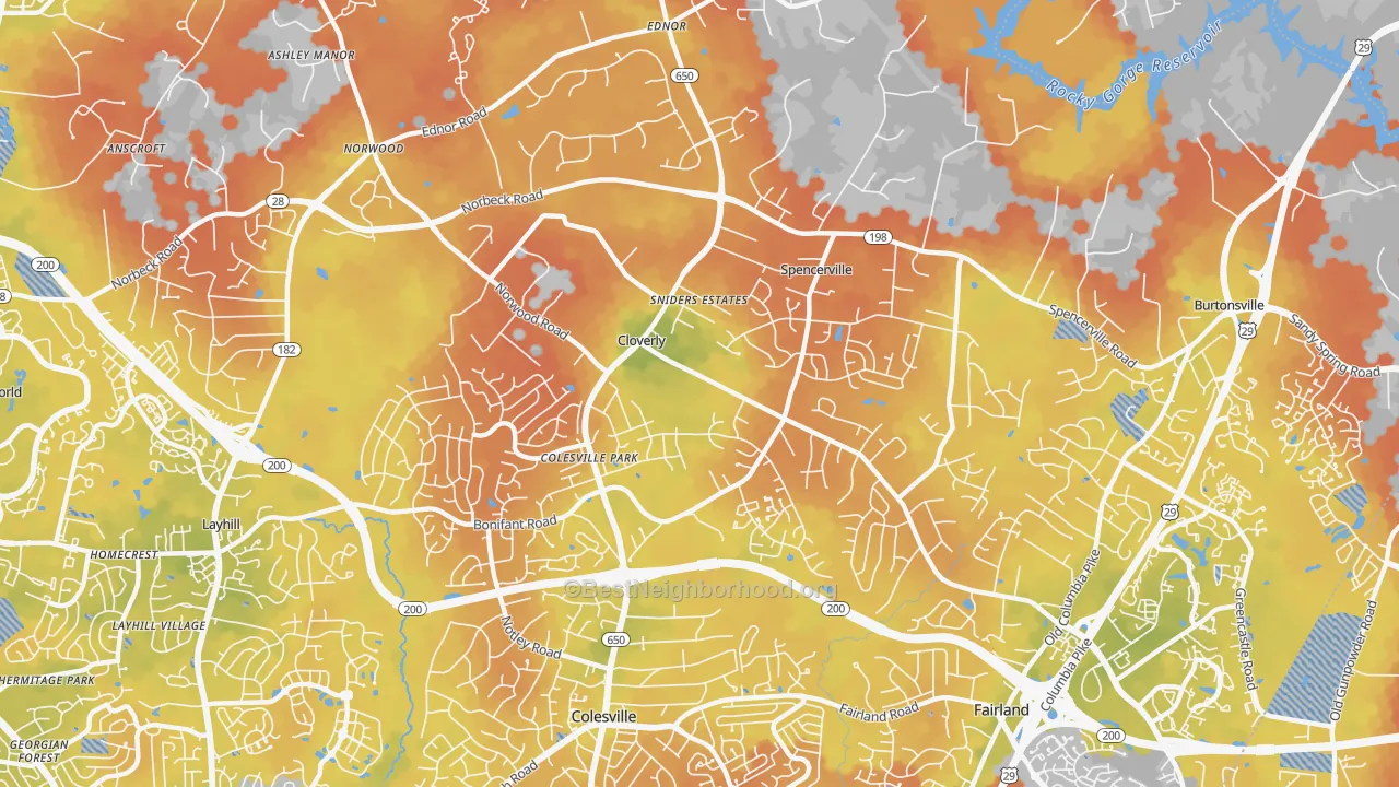 Bike Grade map of 20905, MD