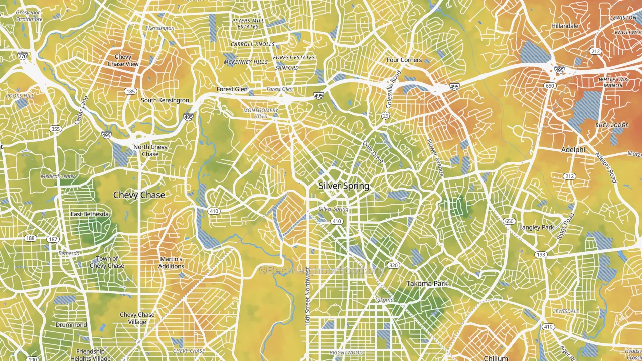 Bike Grade map of 20910, MD