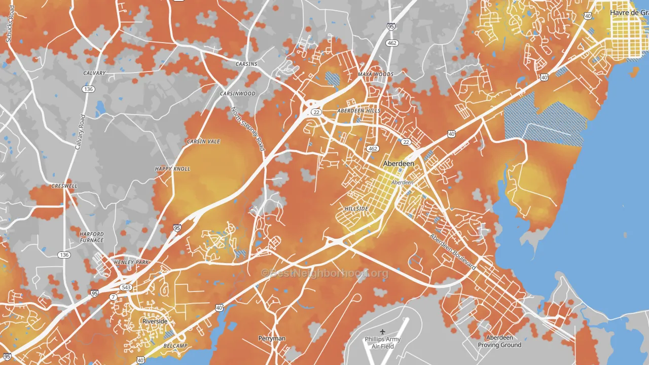 Bike Grade map of 21001, MD