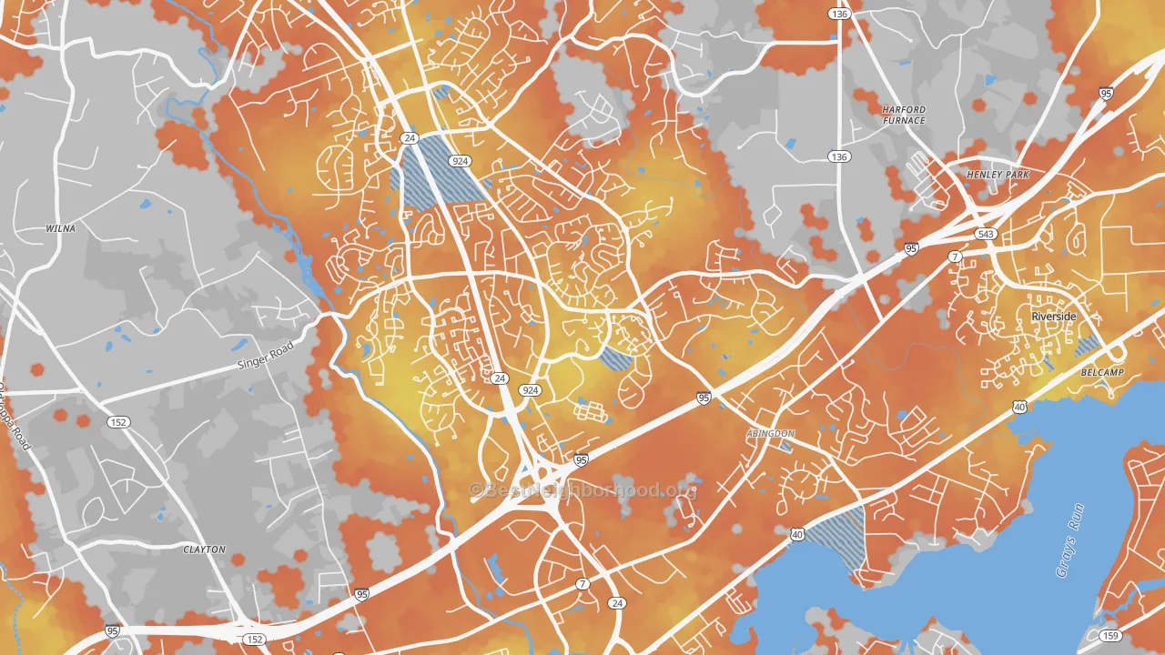 Bike Grade map of 21009, MD
