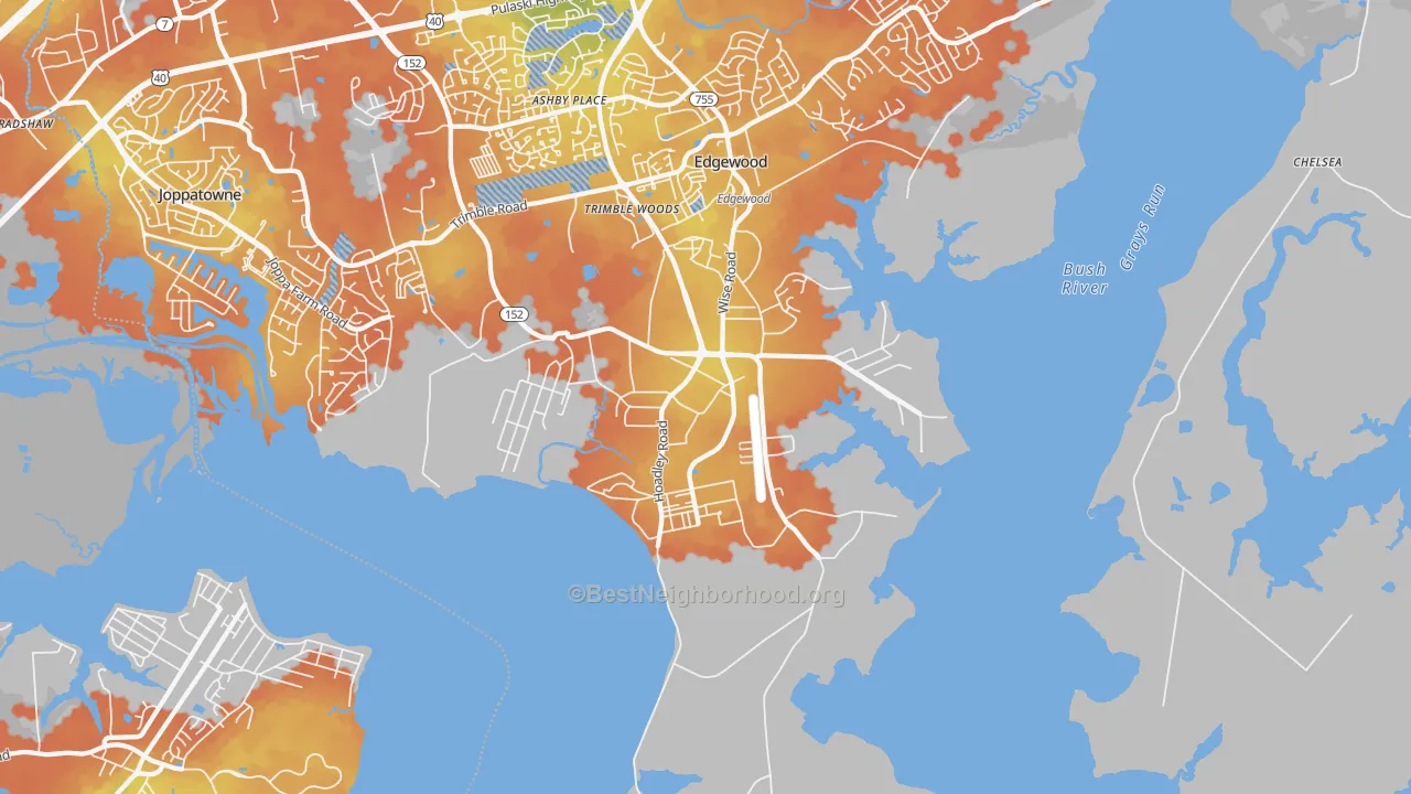 Bike Grade map of 21010, MD