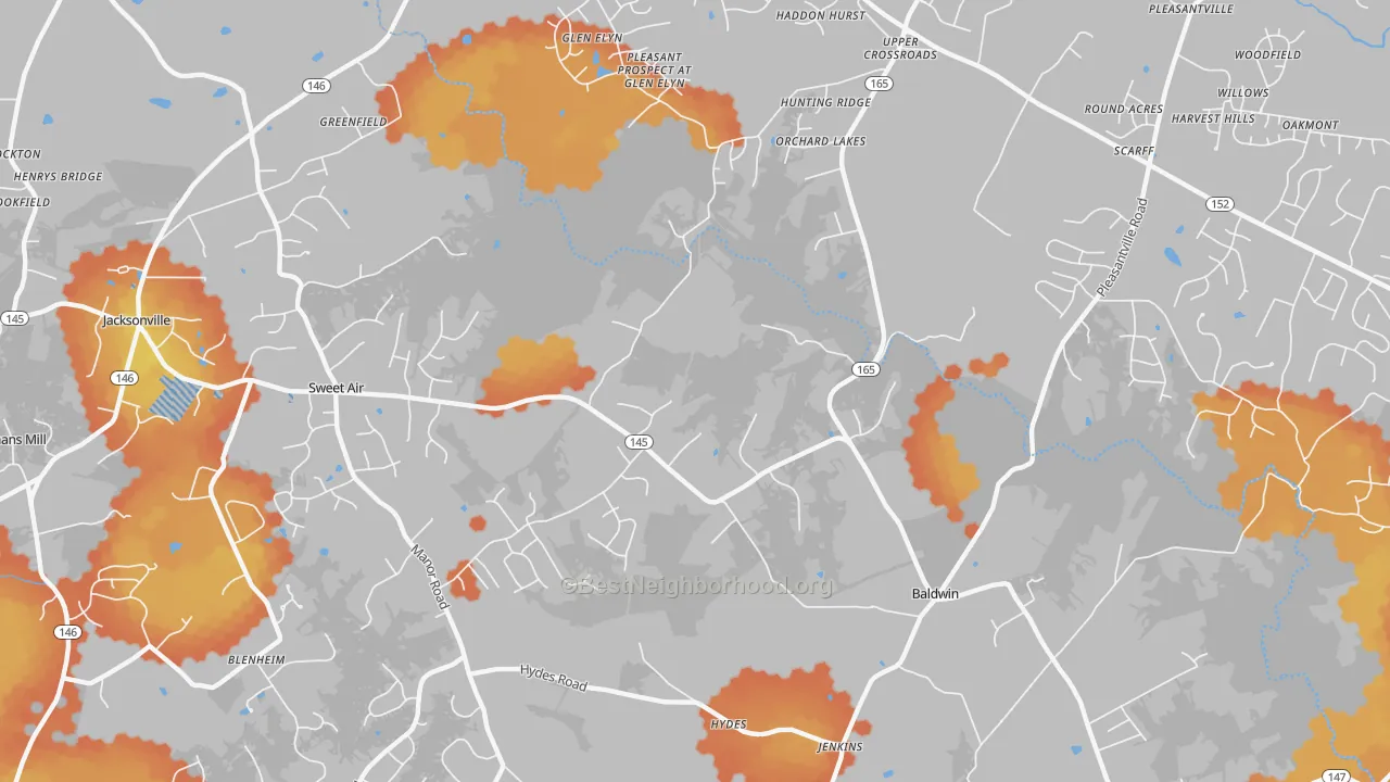 Bike Grade map of 21013, MD