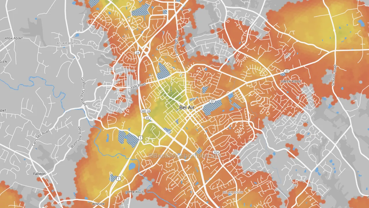 Bike Grade map of 21014, MD
