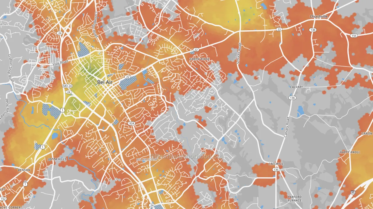 Bike Grade map of 21015, MD