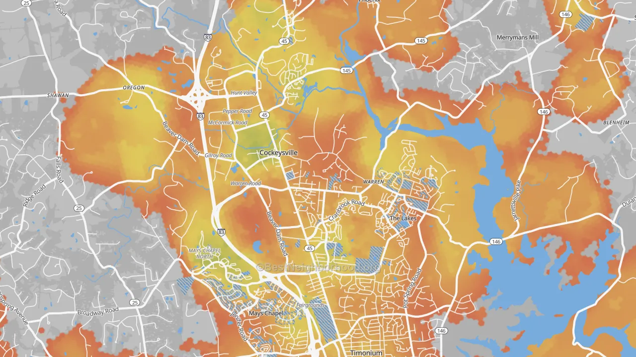Bike Grade map of 21030, MD