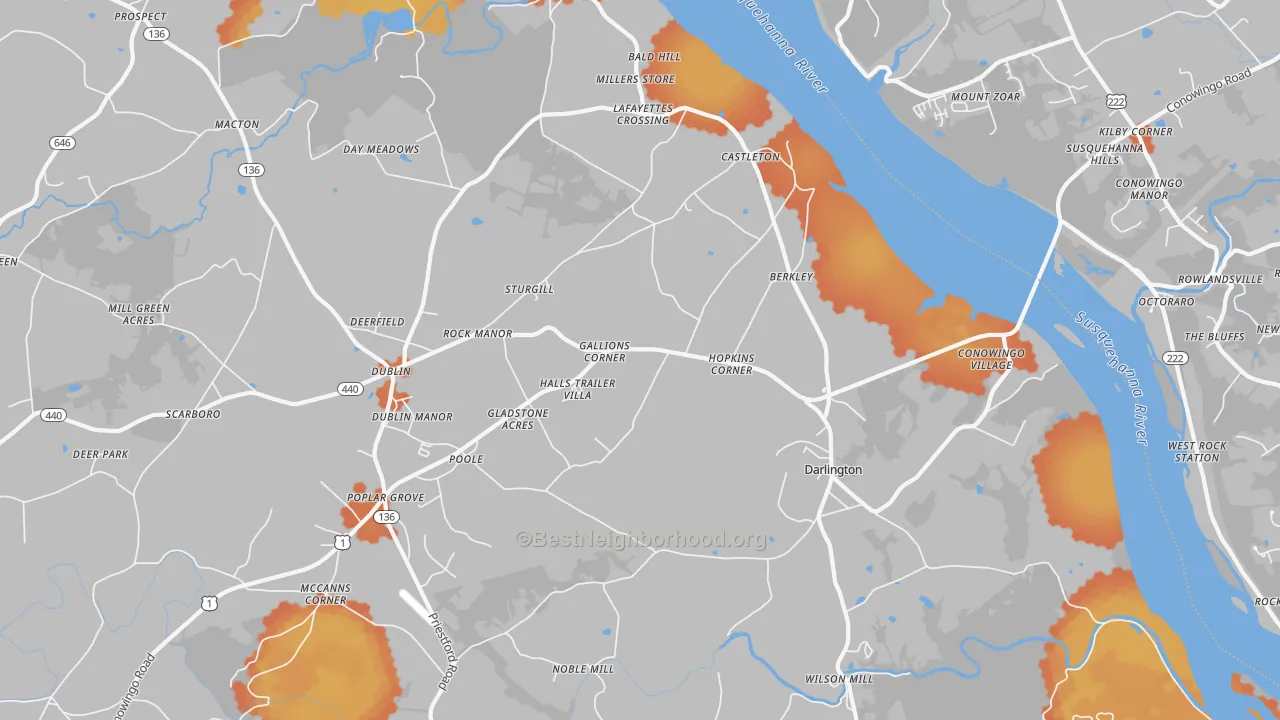 Bike Grade map of 21034, MD