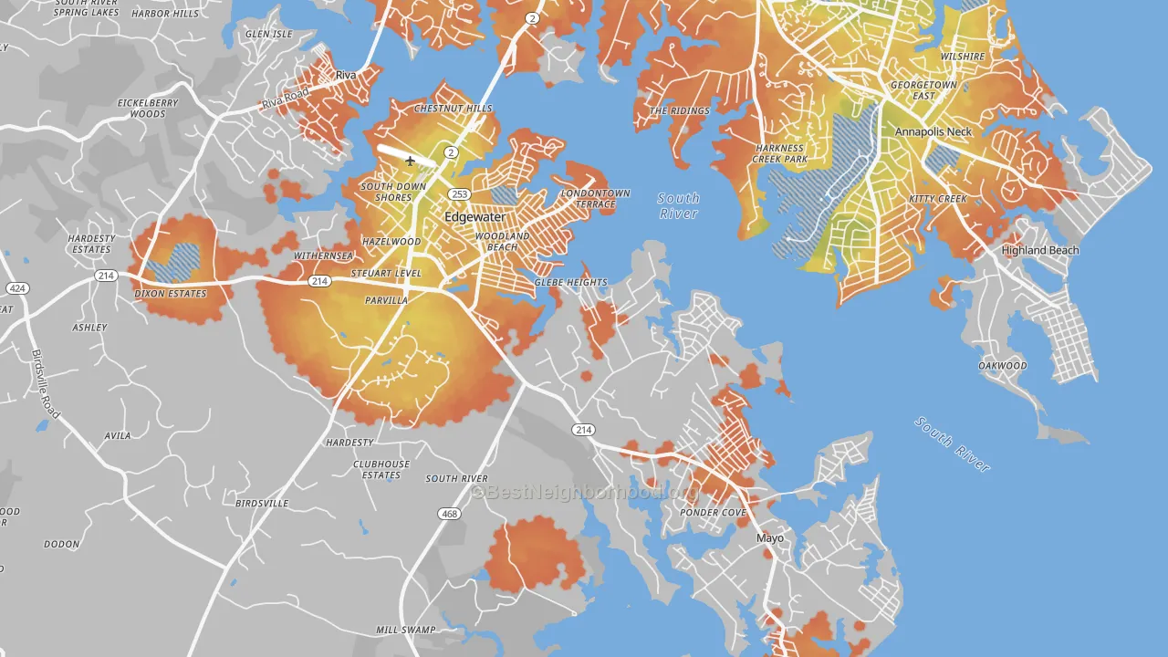 Bike Grade map of 21037, MD