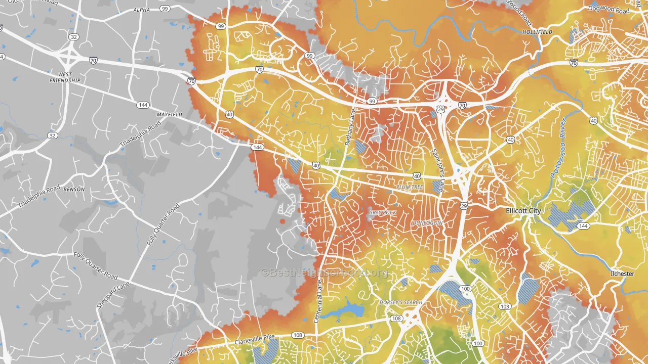 Bike Grade map of 21042, MD